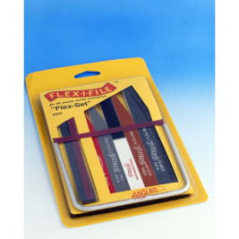 Sada Flex-Set - obsahuje všech pět pilníků Flex-Pad a rámové brousítko Flex-i-File s 8 brusnými páskami