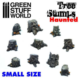Resin Small Haunted Tree Stumps – resinové pařezy s motivy obličejů (10 ks)