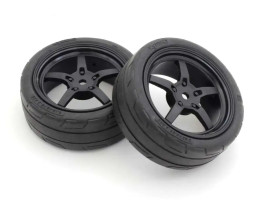 1:10 Kyosho Fazer Mk2: TC Medium Reifen mit Schwarzen Felgen (2 Stück)