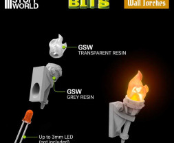 3D Printed Set Wall Torches for 3mm LEDs – 3D-gedrucktes Set Wandtaschenlampen für 3-mm-LEDs (5 Stück)