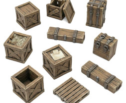 3D Printed Set Wooden Food Crates – 3D-gedruckte Holz-Versandkisten (14 Stück)