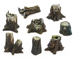 3D Printed Set Medium Tree Stumps – 3D-gedruckte mittelgroße Baumstümpfe (8 Stück)