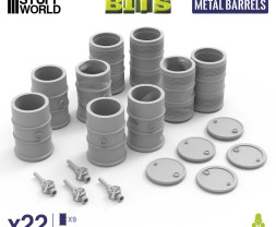 Metal Barrels 1:35 3D printed set - 22x tištěné kovové sudy
