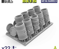 Metal Barrels 1:35 3D printed set - 22x tištěné kovové sudy