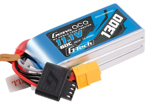 Gens Ace G-Tech 1300mAh 11.1V 60C 3S1P Lipo Battery Pack with XT60Plug